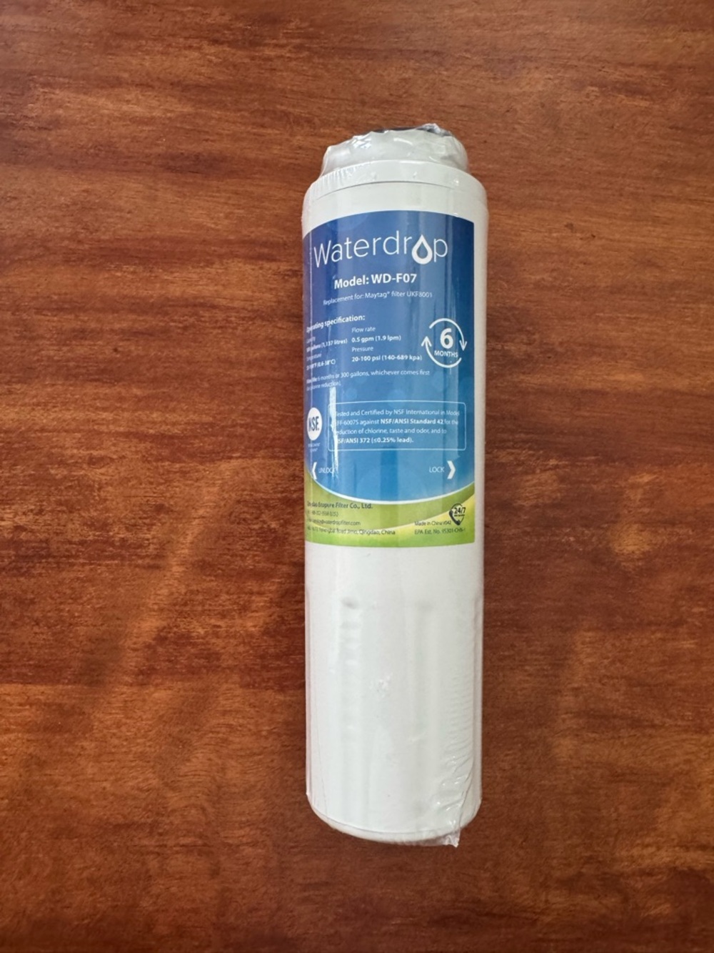 Waterdrop WD-F07 Refrigerator REplacement Water Filter New SAealed Condition